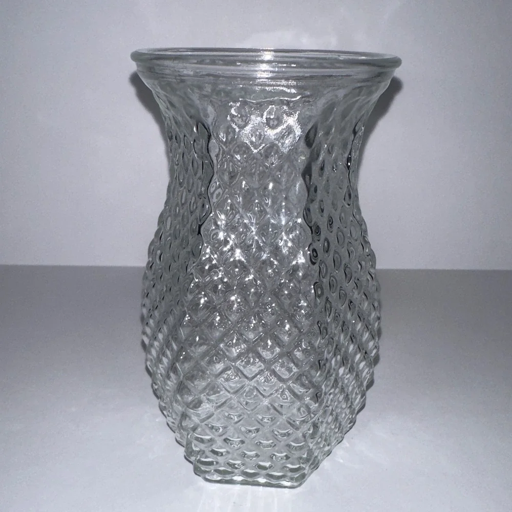 Vintage Hoosier Glass 4071 Clear Diamond Point Textured Vase 6 Inch Hexagon Base